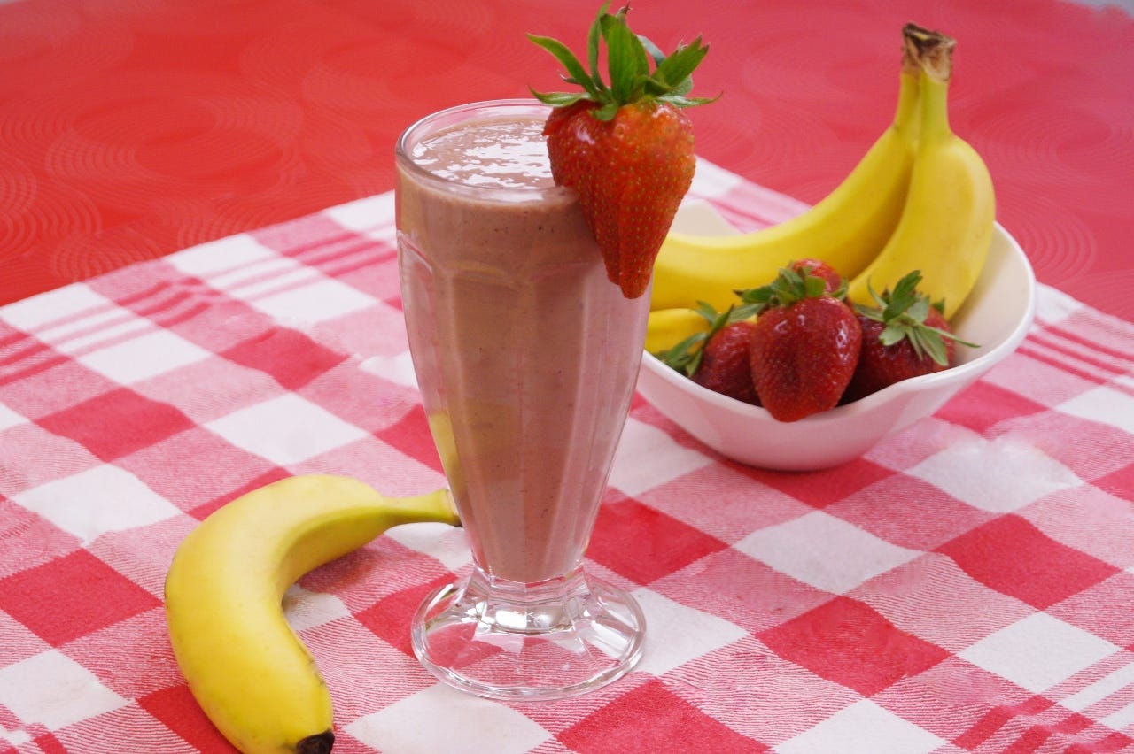 food items for breakfast - banana and strawberry smoothie